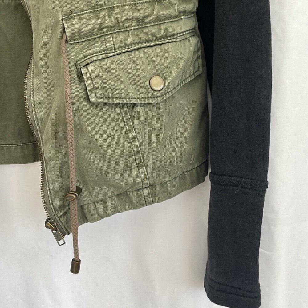 Womens Military Utility Jacket Sweatshirt Medium Olive Army Green 90s Grunge - Picture 10 of 16